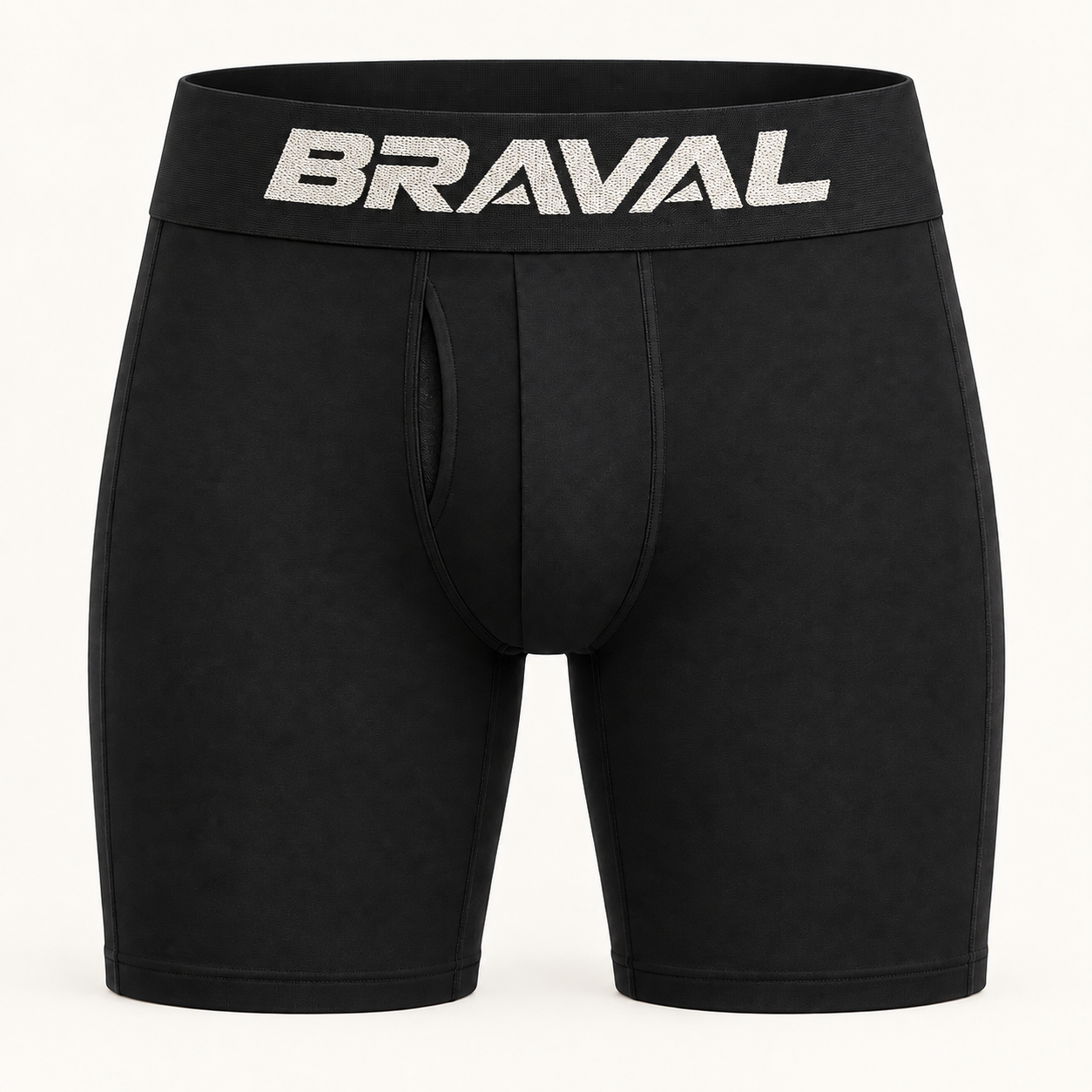 Boxer long ajusté BRAVAL 01 noir à large ceinture contrastée